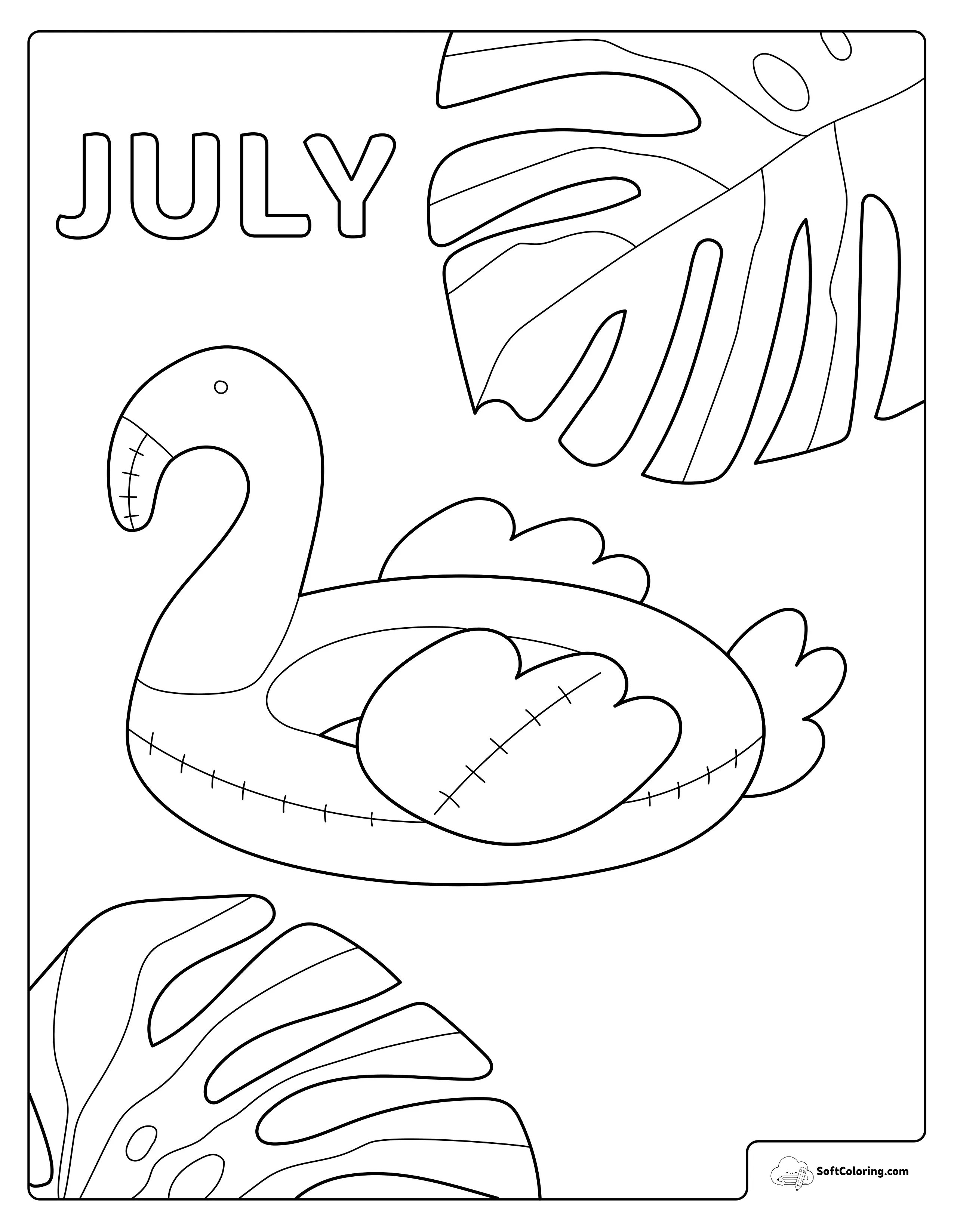 July Flamingo Float Coloring Page