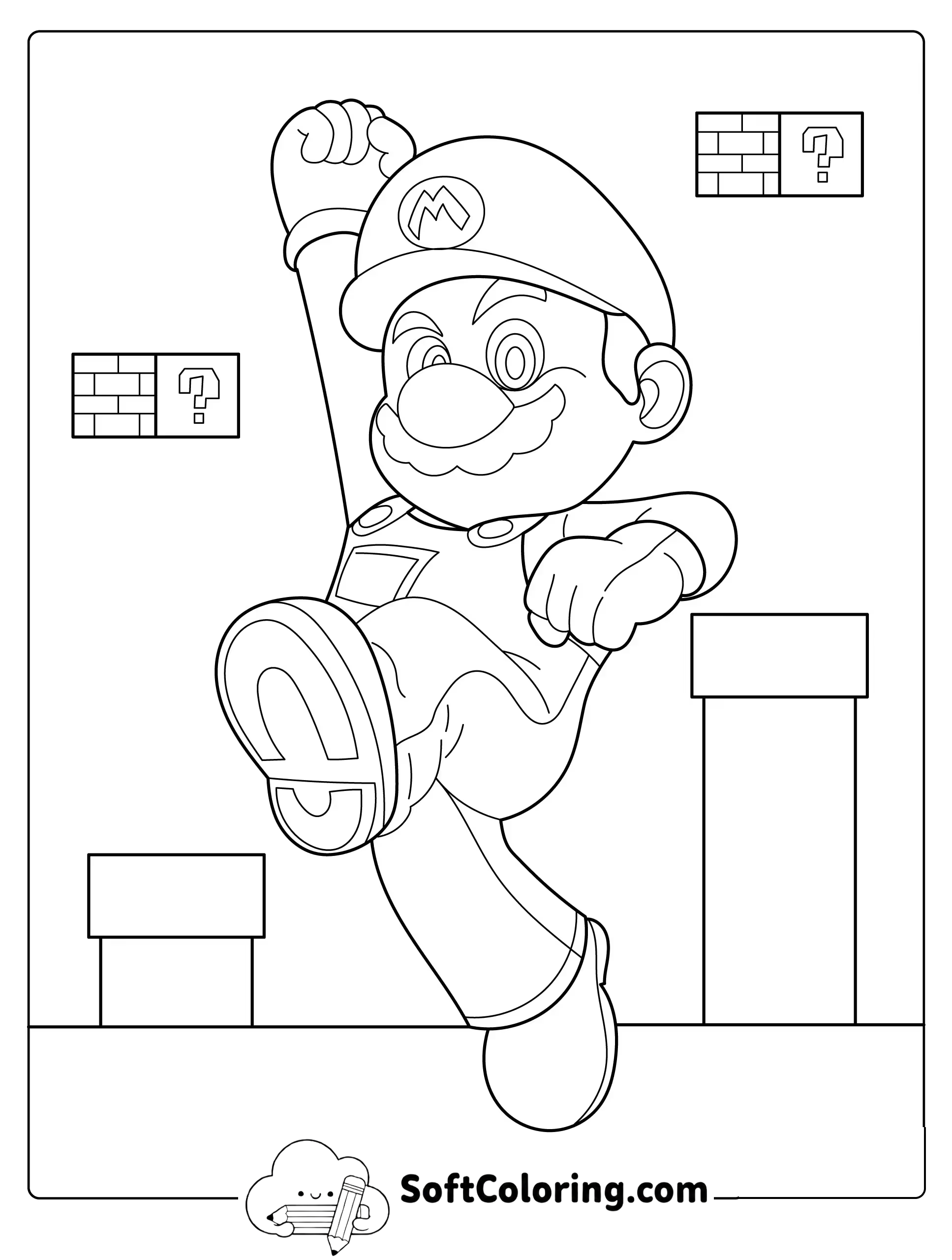 Jumping Mario Adventure Coloring Page