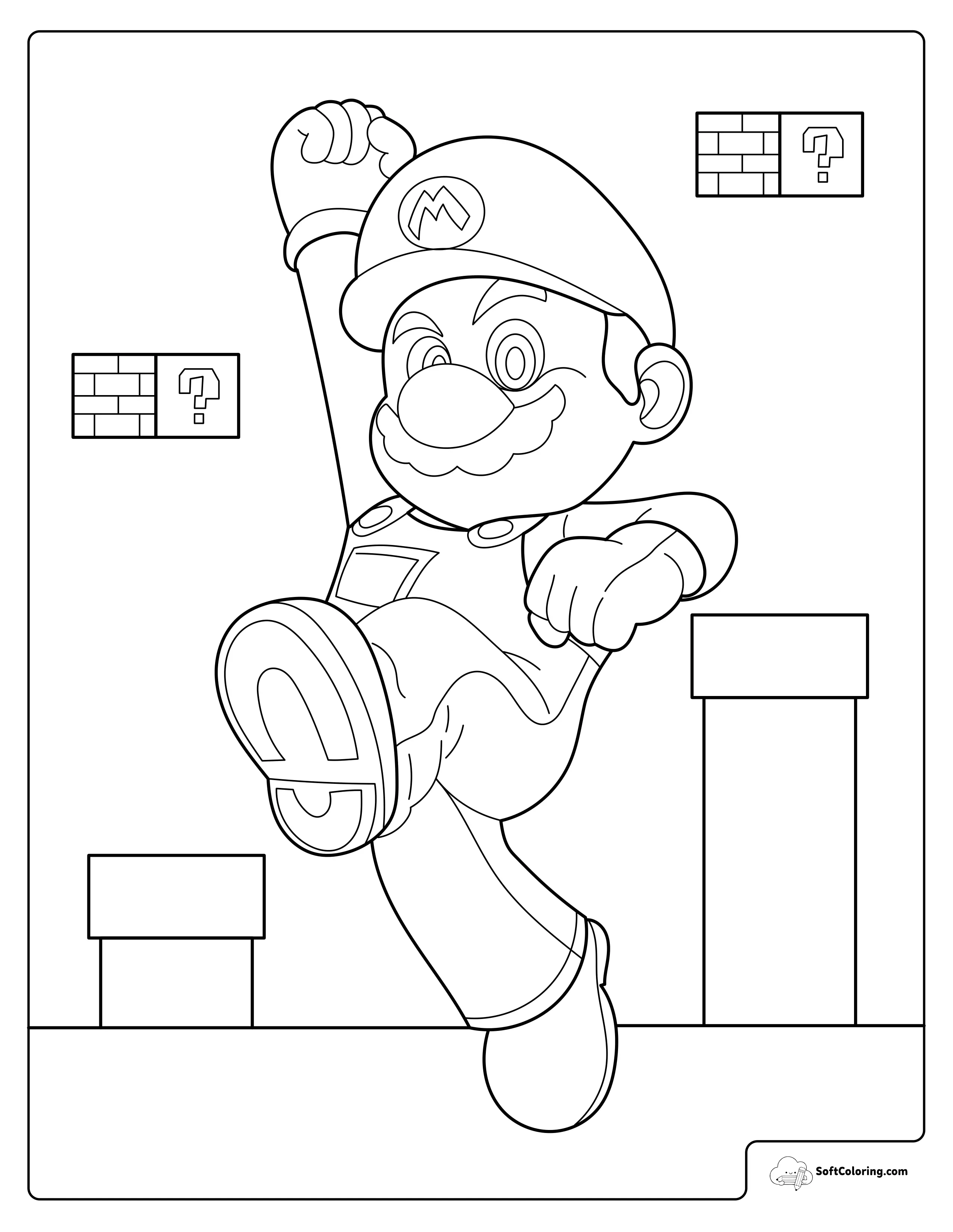 Jumping Mario Adventure Coloring Page