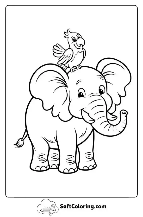 Jungle Elephant With A Parrot