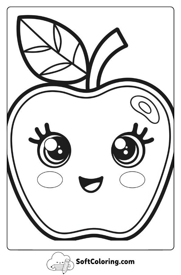 Kawaii Apple with a Heart-Shaped Leaf