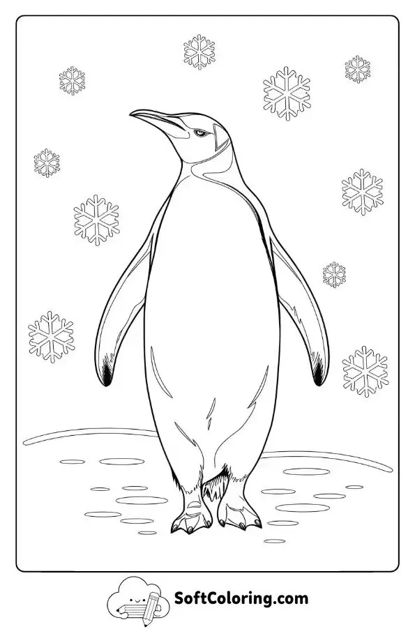 King Penguin Walking Through Snowflakes
