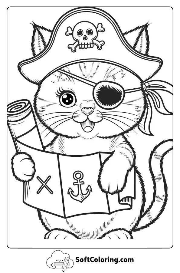 Kitten Dressed as a Pirate with a Treasure Map