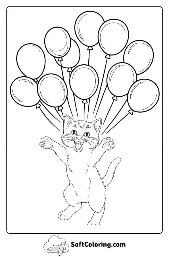 Kitten Playing In A Rainbow Of Balloons