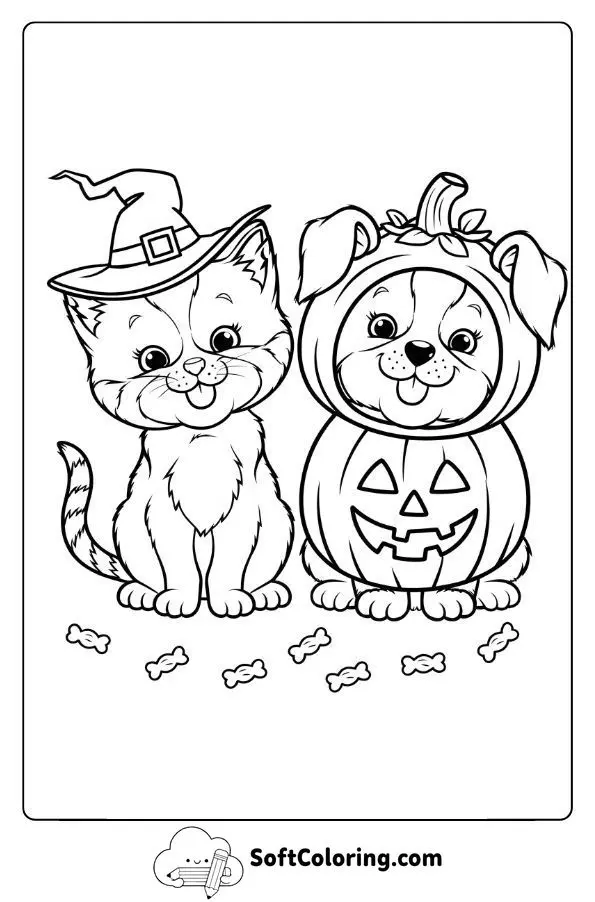 Kitten And Puppy Dressed Up For Halloween