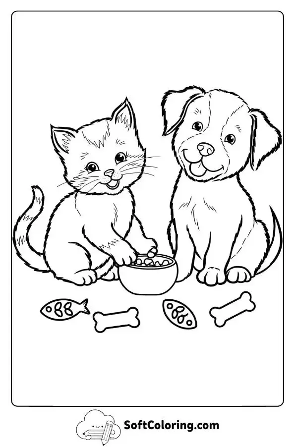 Kitten And Puppy Sharing Treats