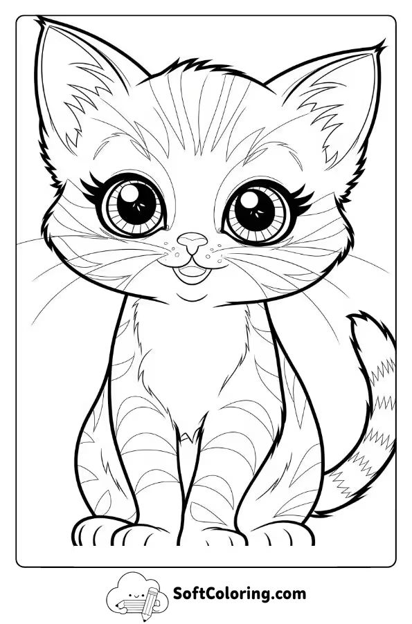 Kitten with Big Eyes in an Anime Style