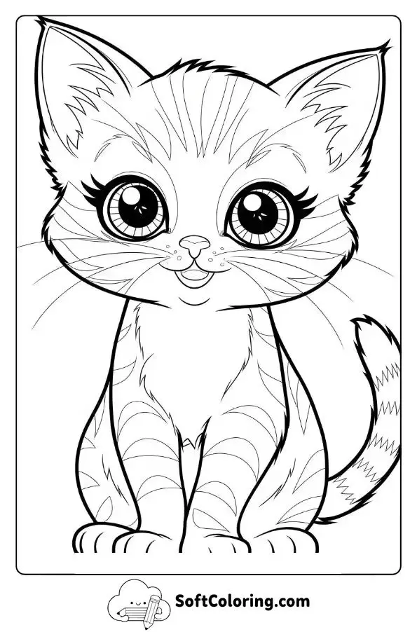 Kitten With Big Eyes In An Anime Style