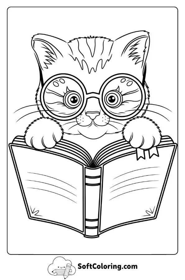 Kitten with Glasses Reading a Book