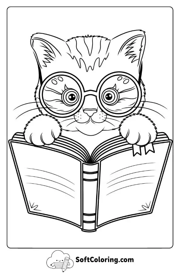 Kitten With Glasses Reading A Book