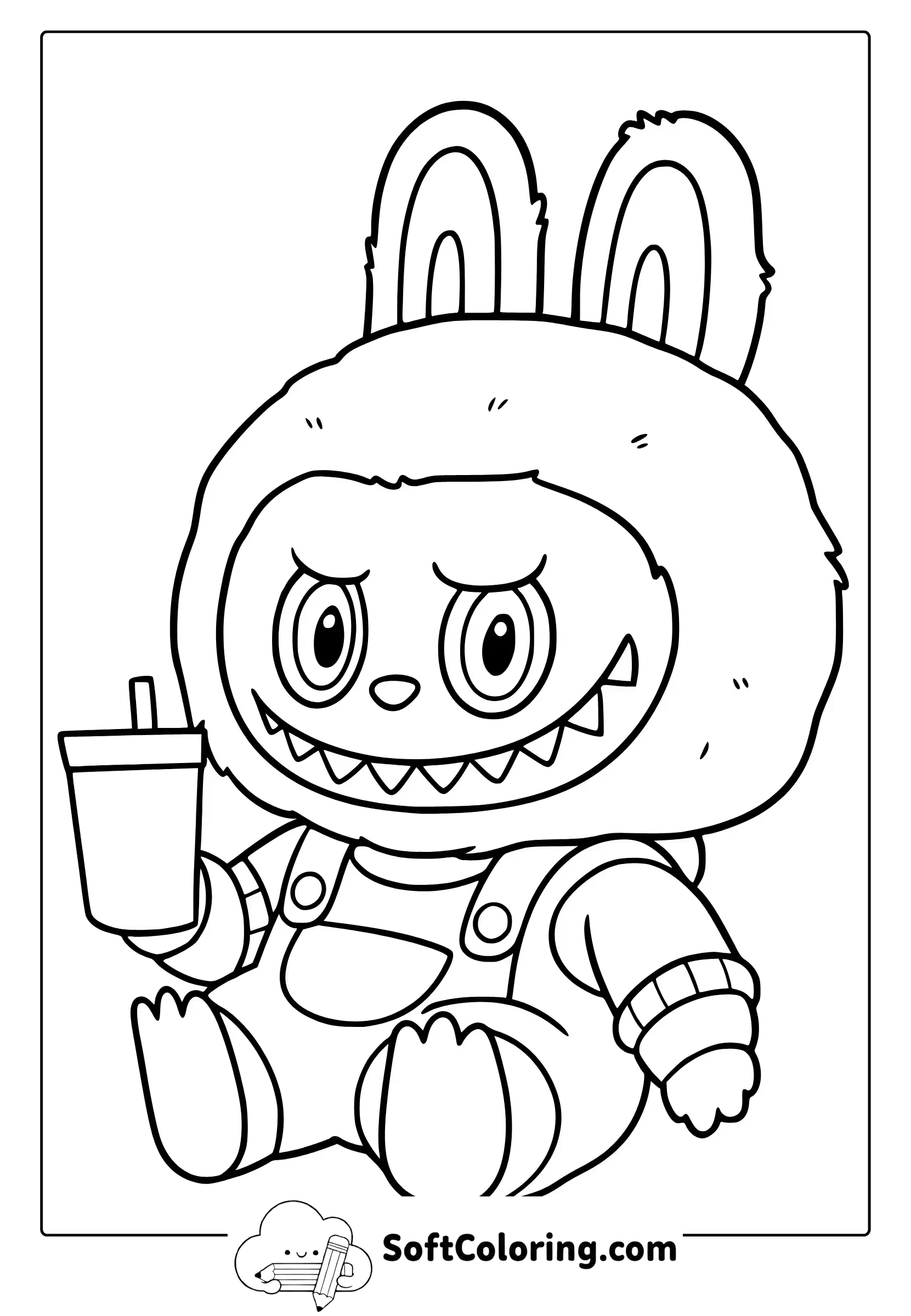 Labubu is drinking a drink coloring page