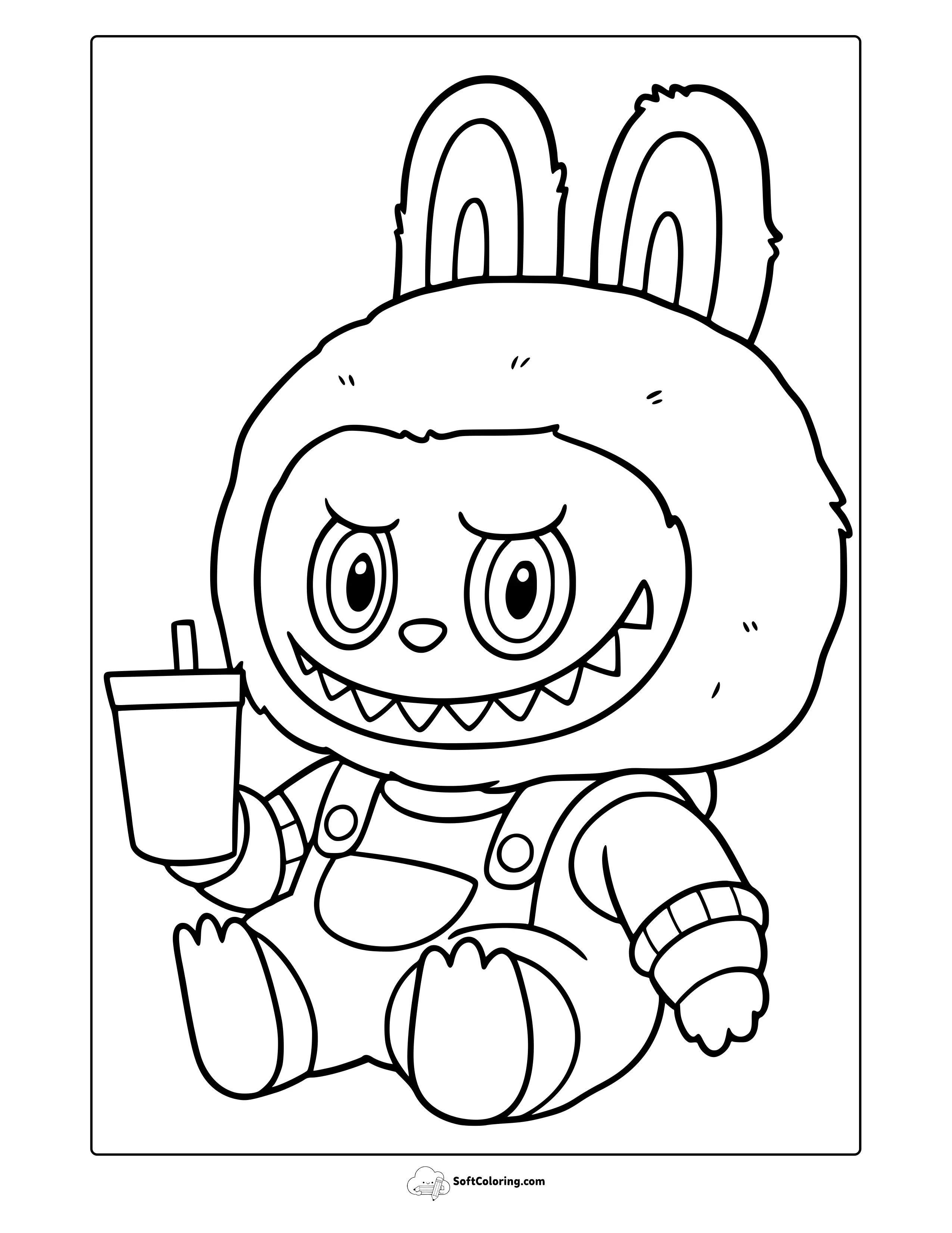 Labubu Is Drinking A Drink Coloring Page