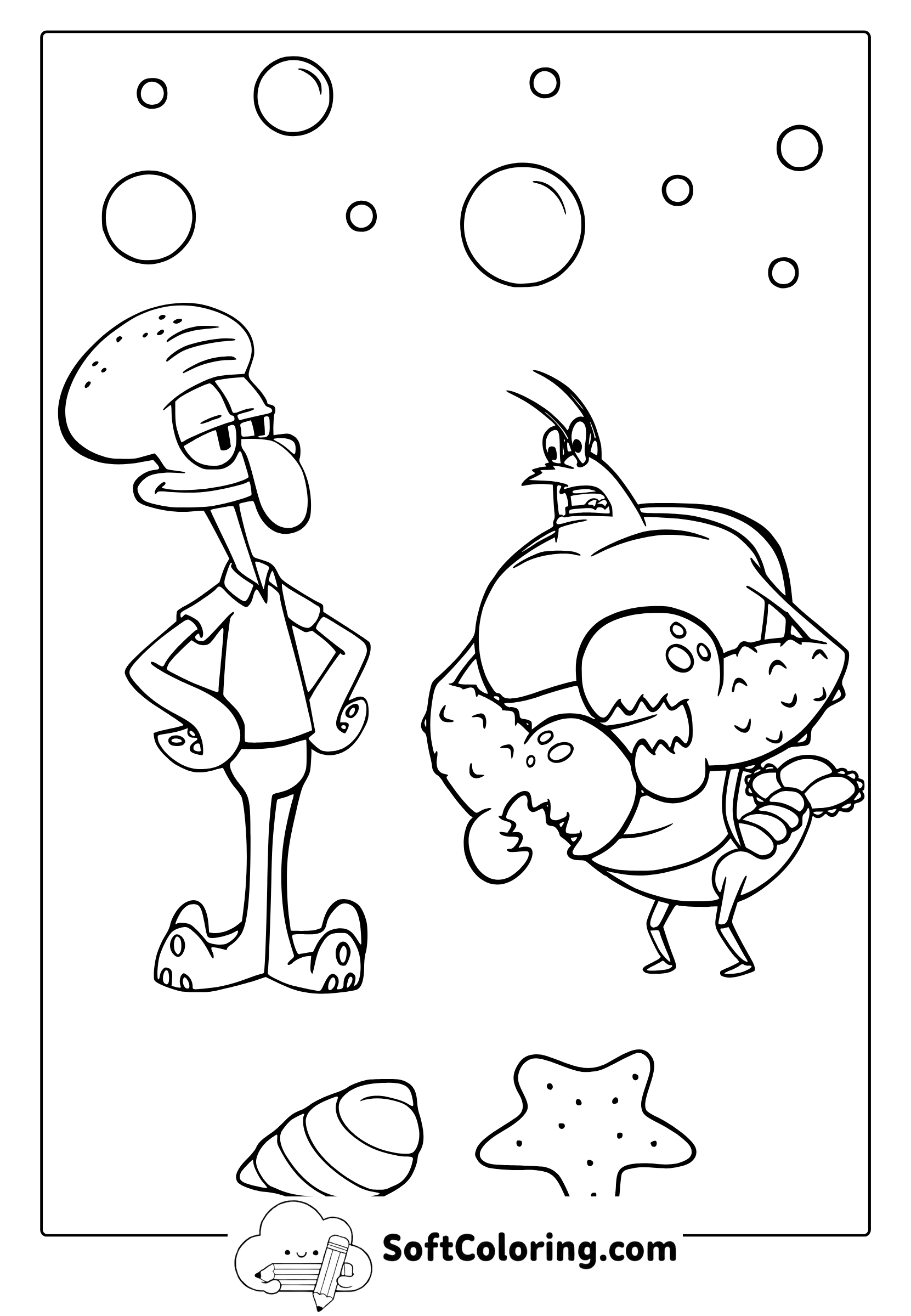 Larry The Lobster and Squidward Coloring Page