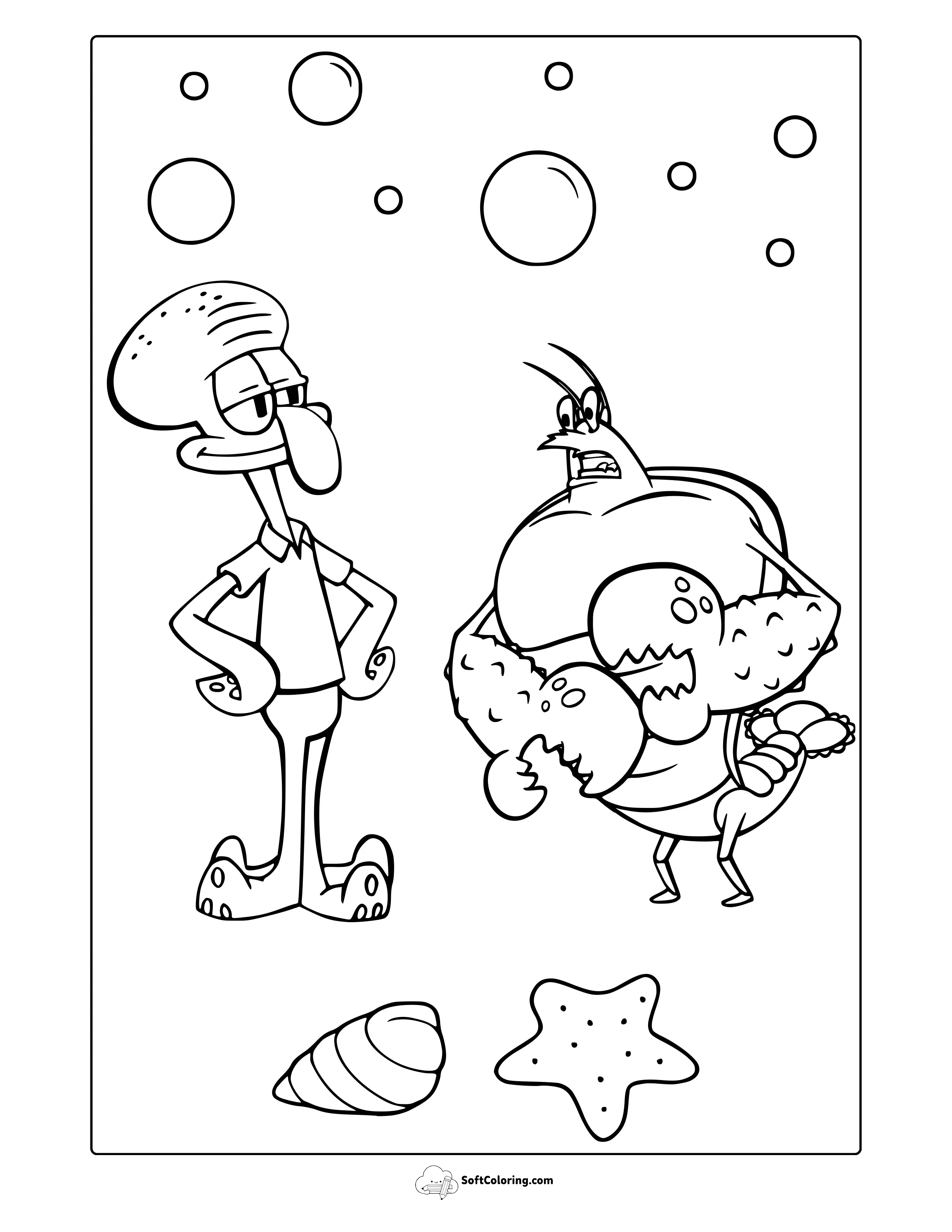 Larry The Lobster And Squidward Coloring Page
