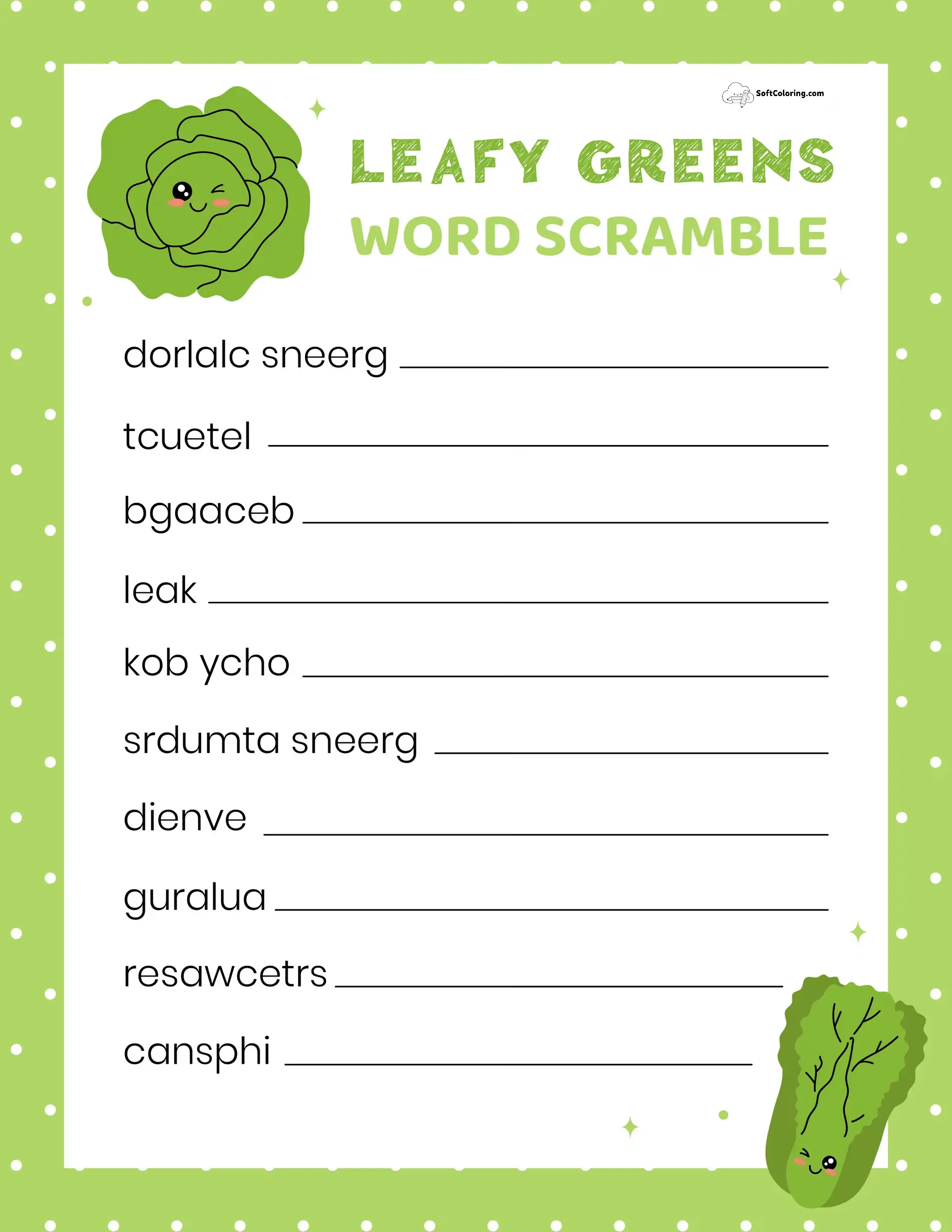 Leafy Greens Word Scramble