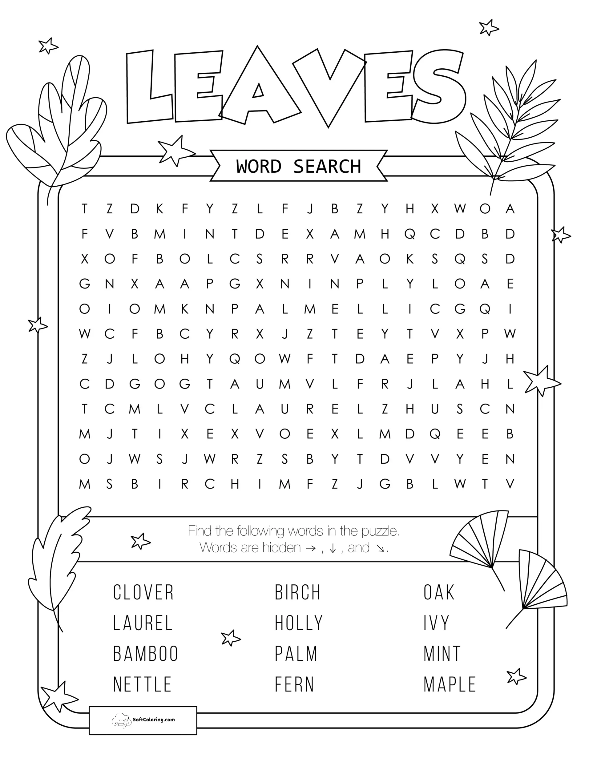 Leaves Word Search Puzzle