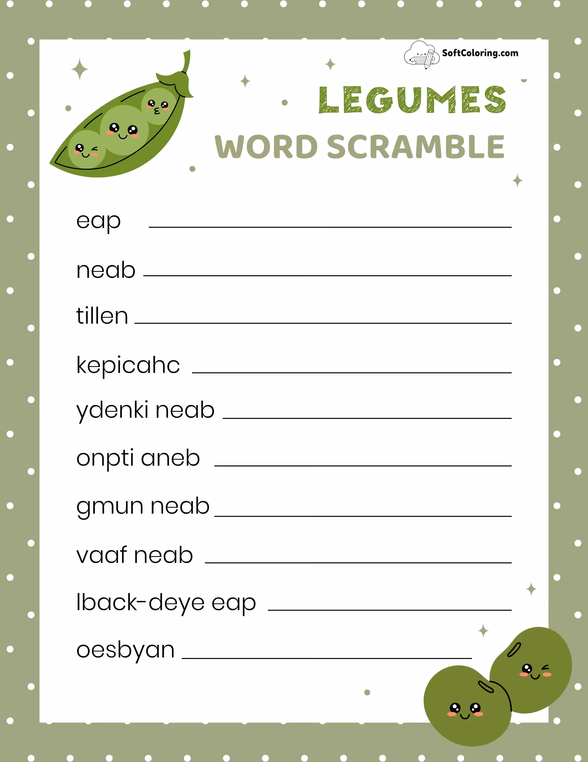 Legumes Word Scramble