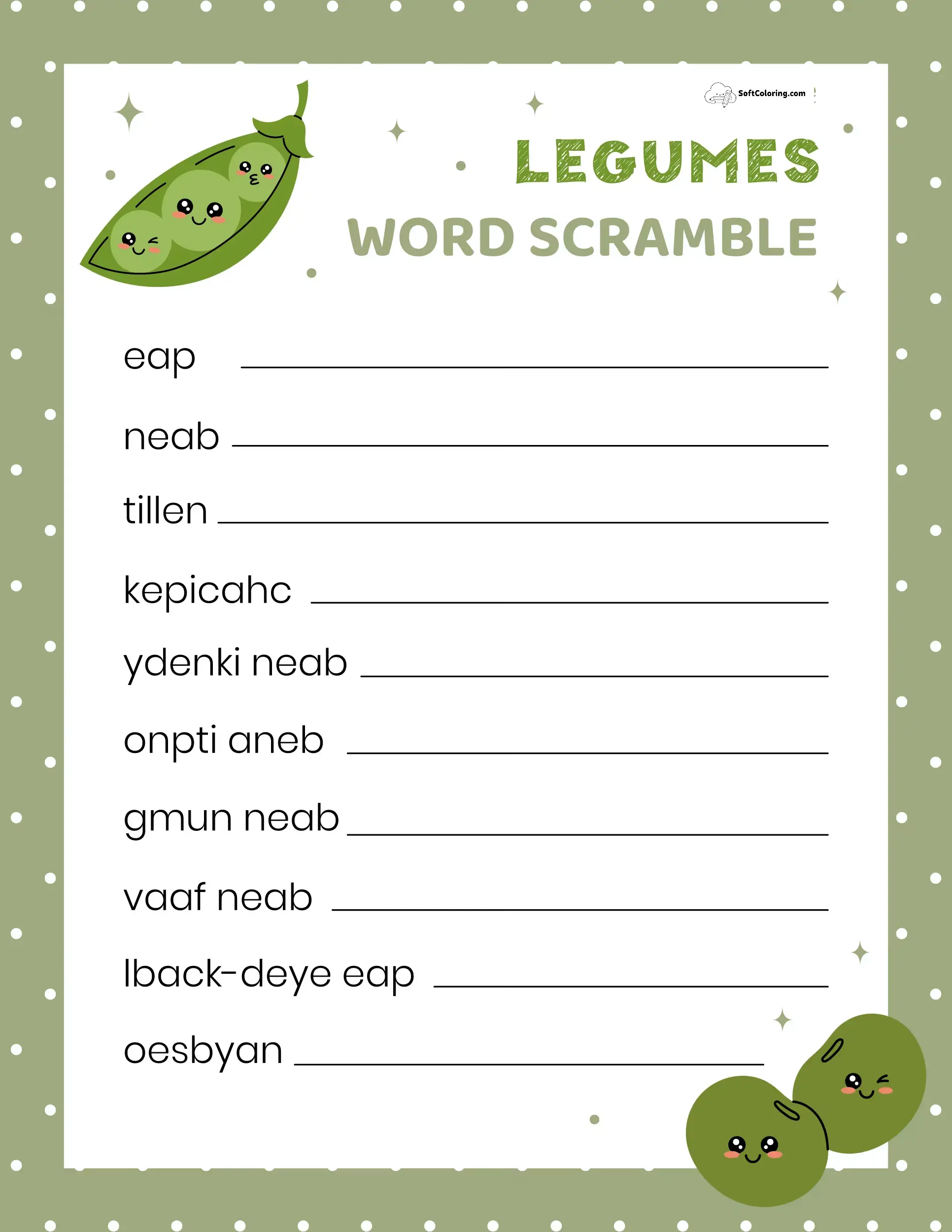 Legumes Word Scramble