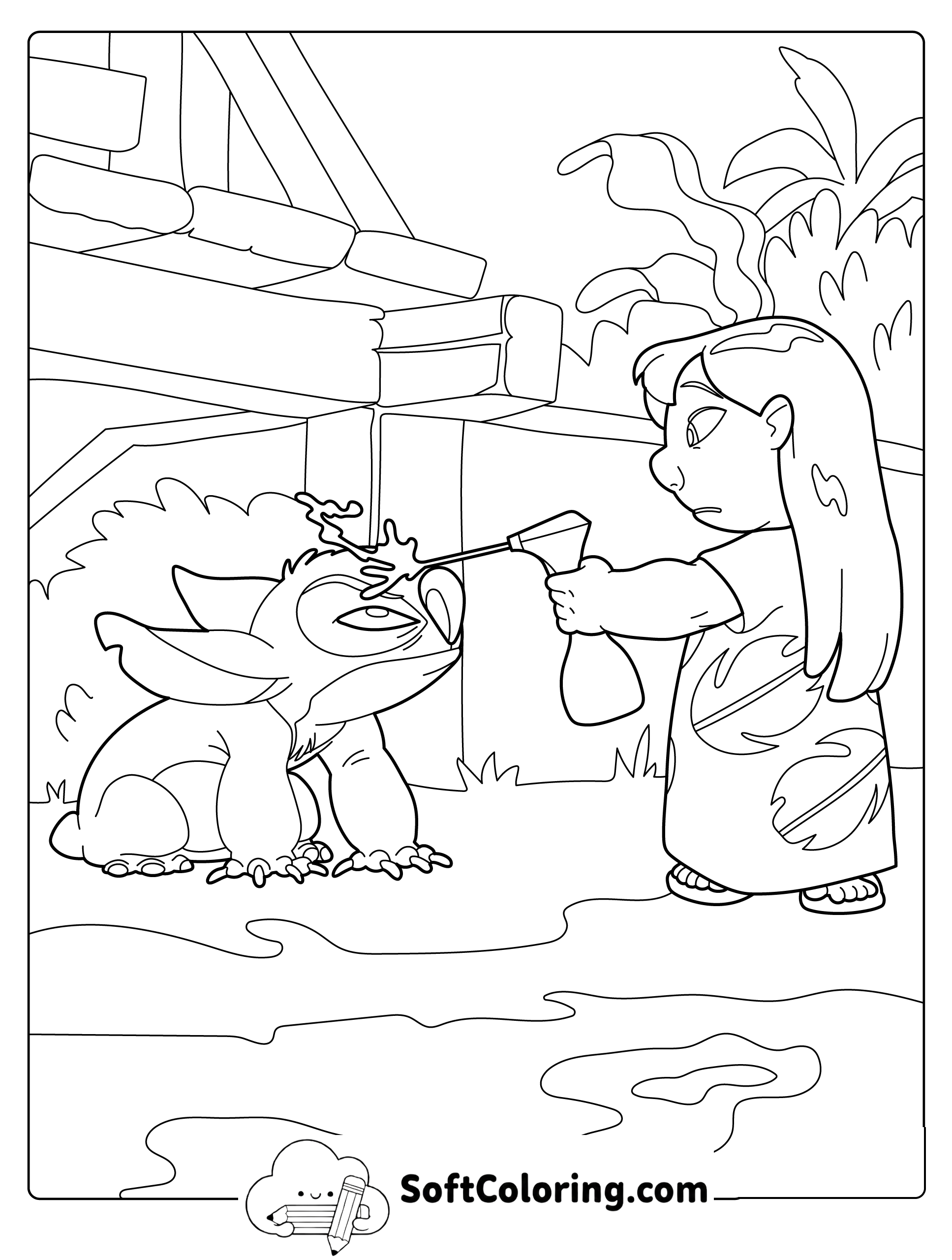 Lilo Spraying Water at Stitch