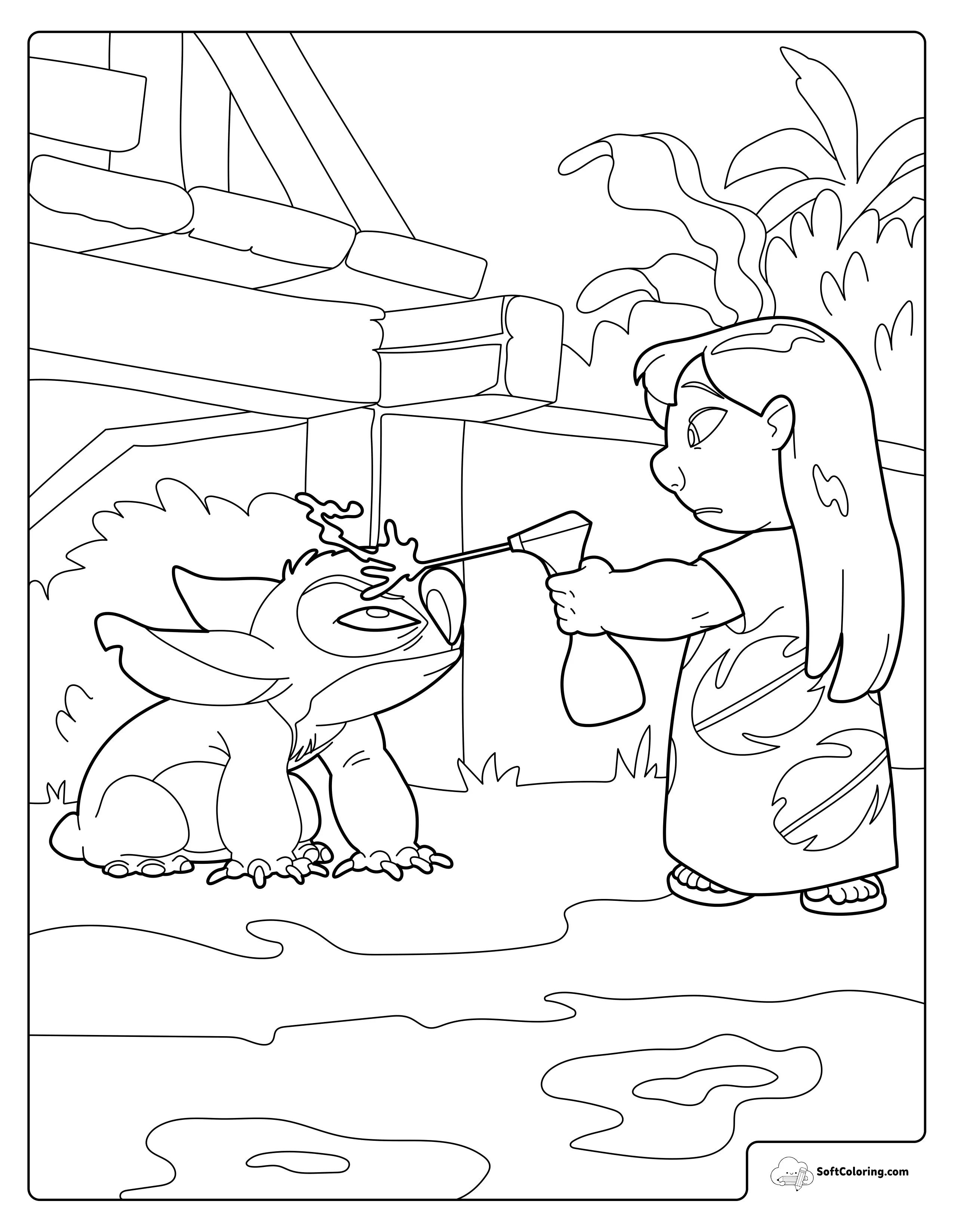 Lilo Spraying Water At Stitch