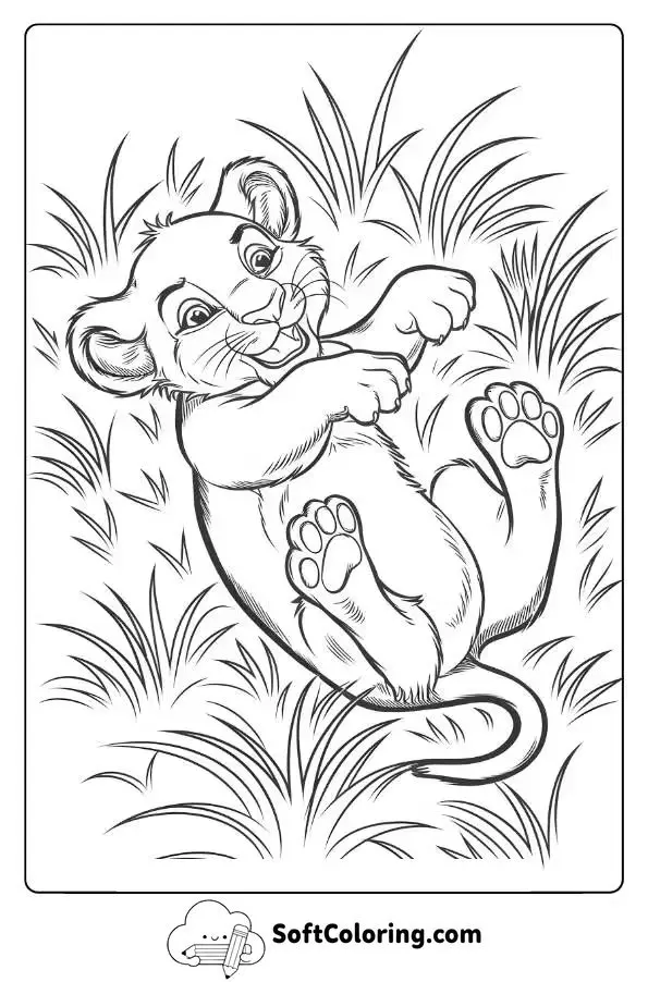 Lion Cub Rolling In The Grass