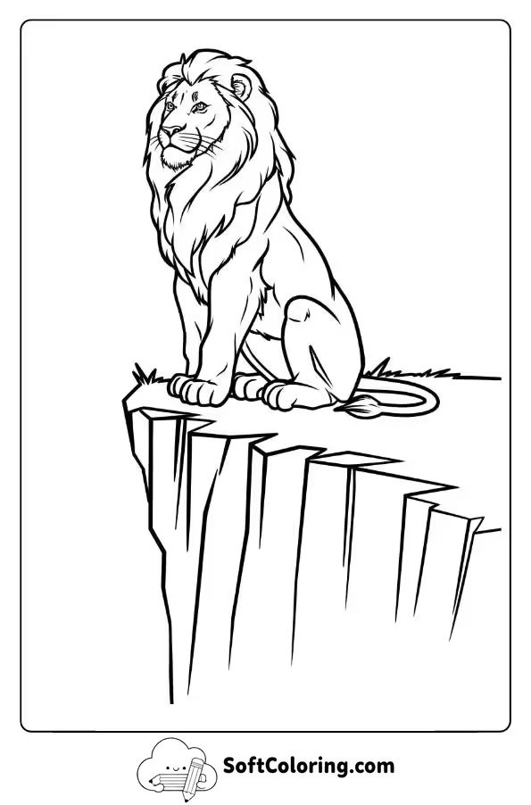 Lion Sitting Majestically On A Cliff Edge