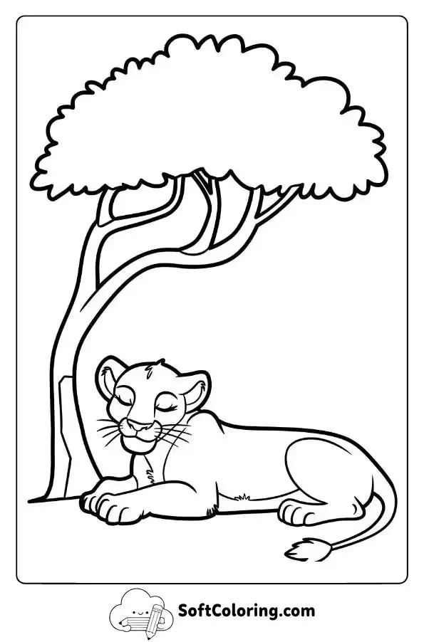 Lioness Lying Peacefully Under A Tree