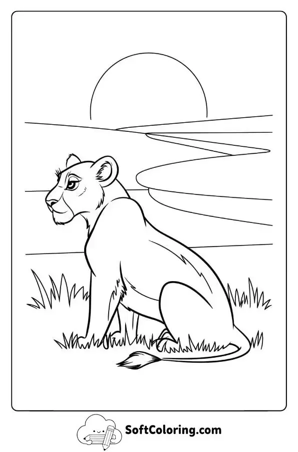 Lioness Watching The Sunset Over The Plains