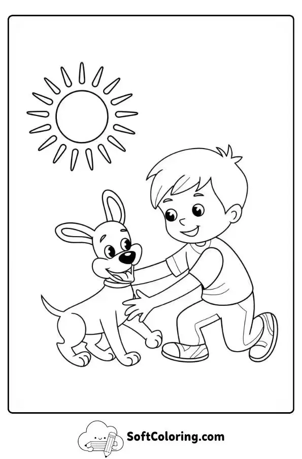 Little Boy Playing With His Dog Under The Sun