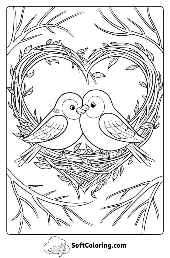 Love Birds in a Heart-Shaped Nest