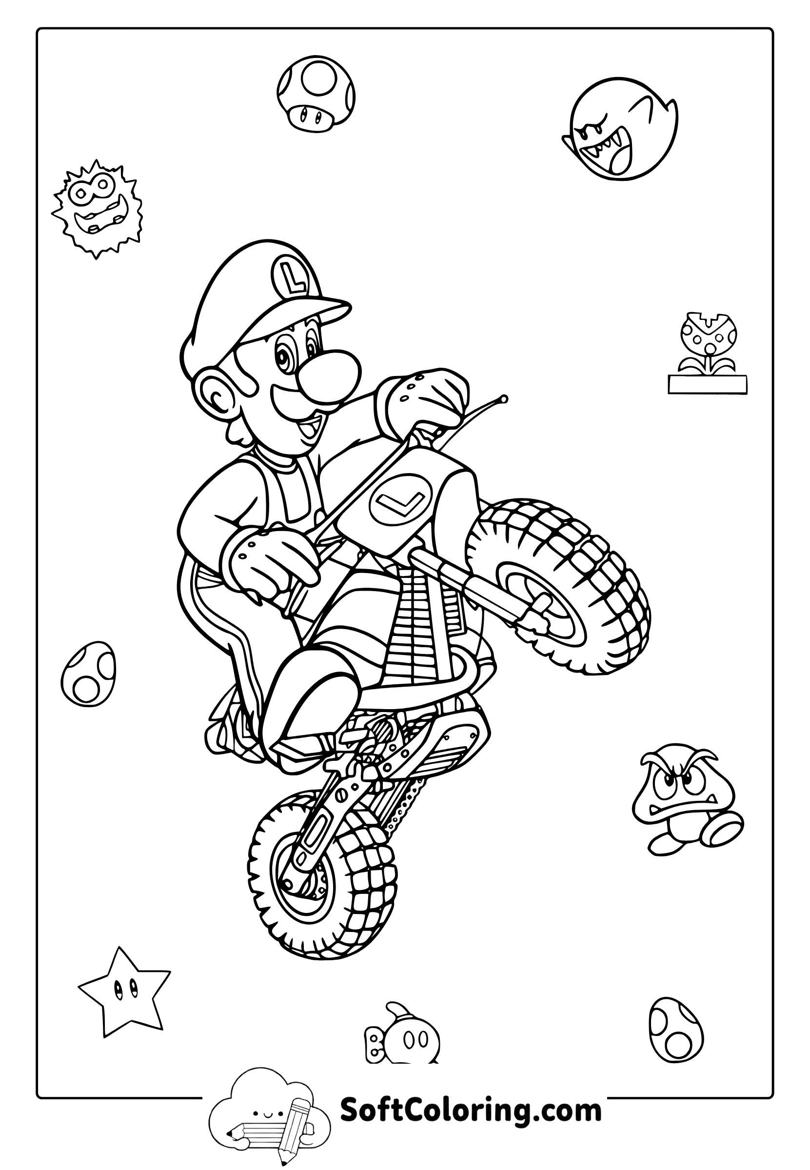 Luigi From Mario Kart Coloring Page
