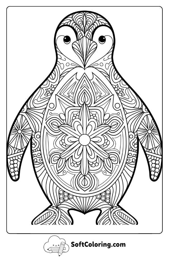 Mandala Penguin with Winter Patterns