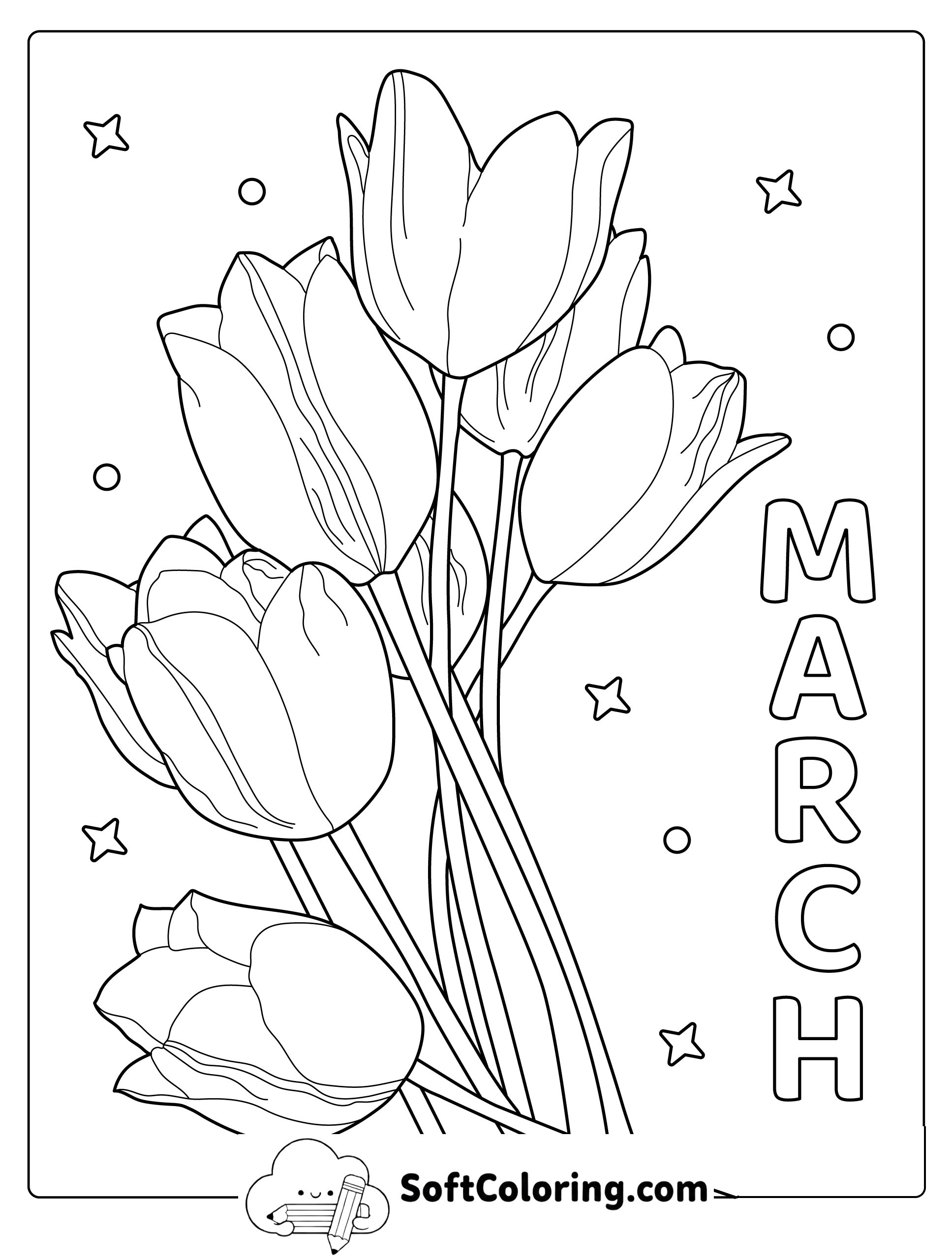 March Tulip Bouquet Coloring Page