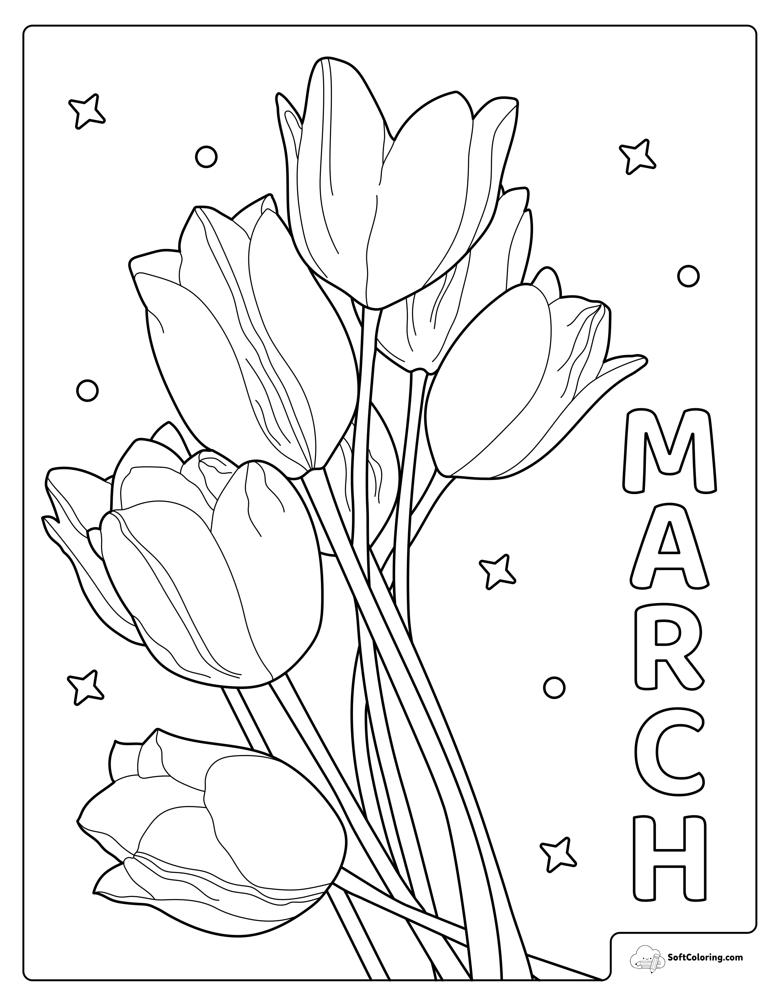 March Tulip Bouquet Coloring Page