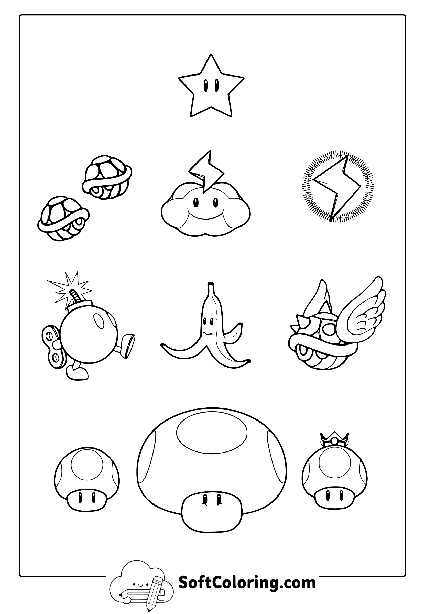 Mario Power Ups Coloring Page