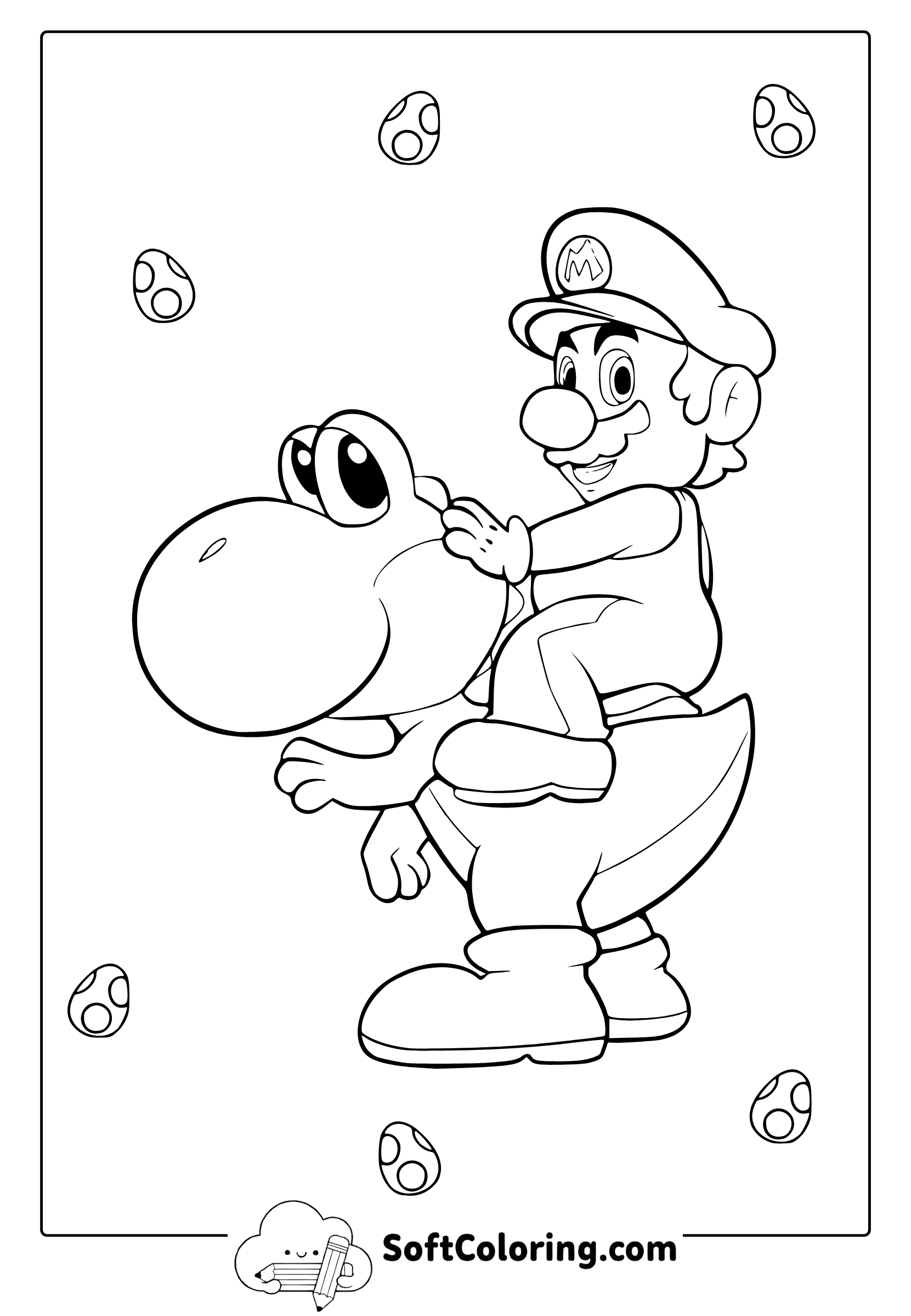 Mario Riding Yoshi Coloring Page