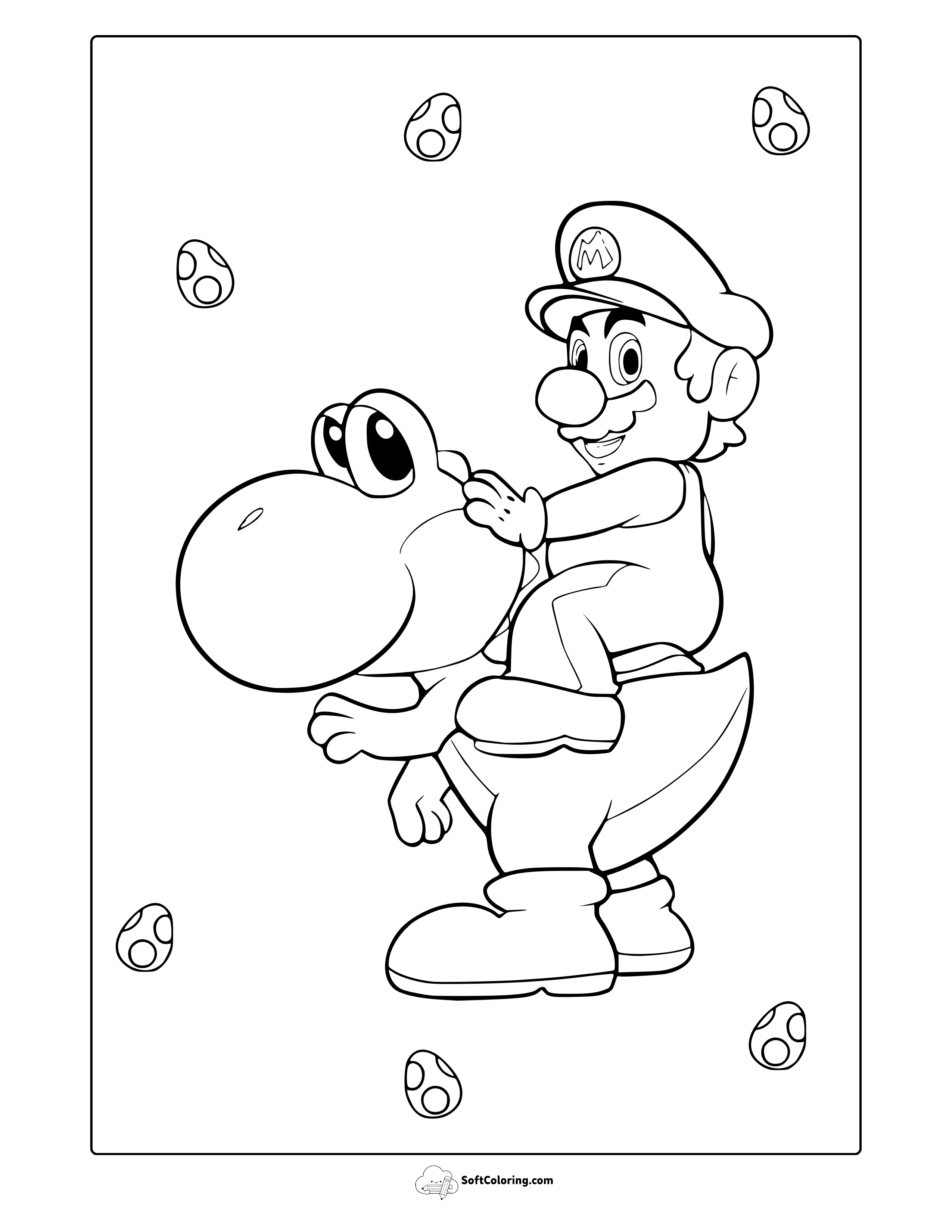 Mario Riding Yoshi Coloring Page