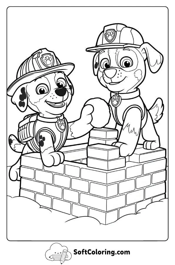 Marshall And Rocky Build A Snow Fort