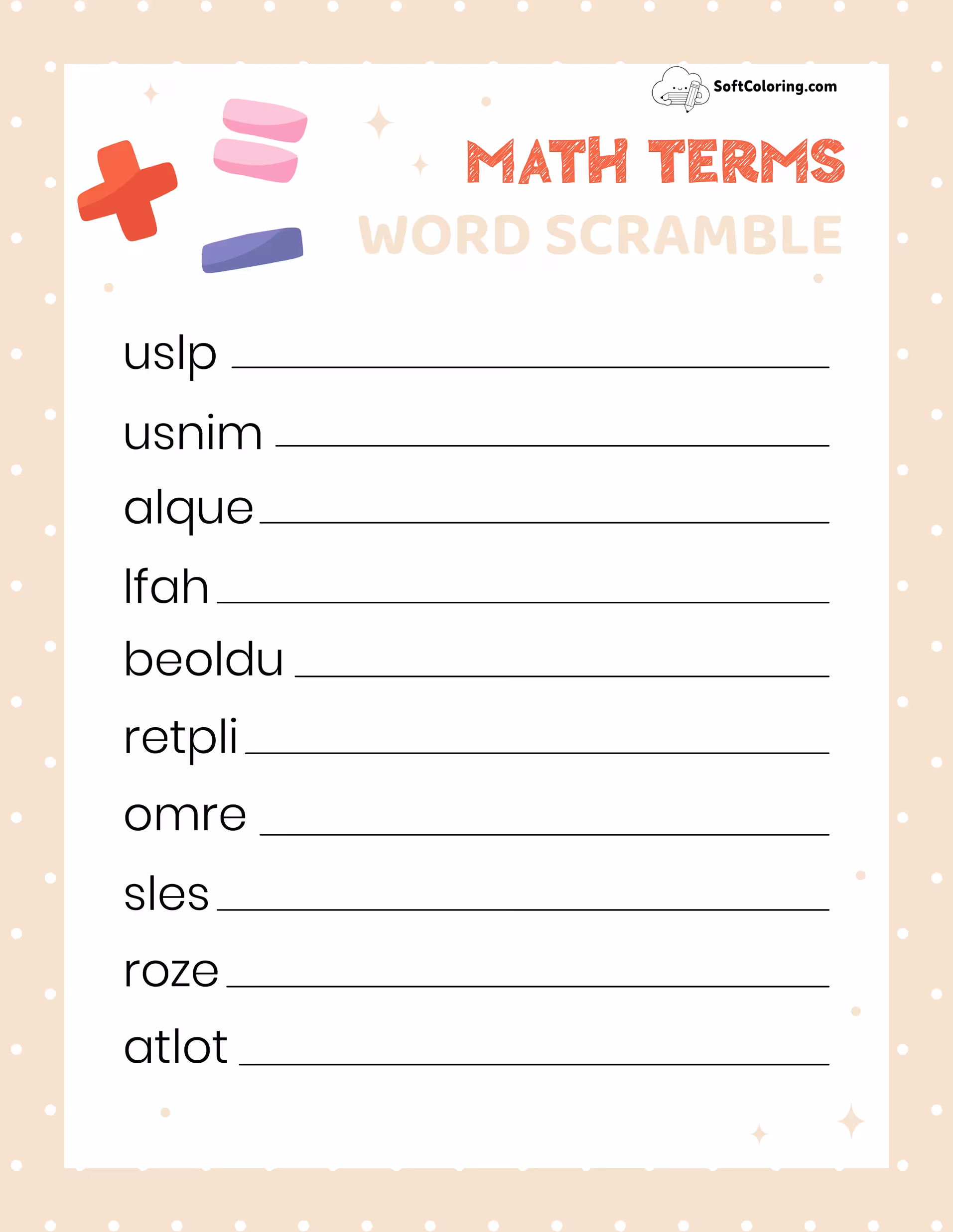 Math Terms Word Scramble