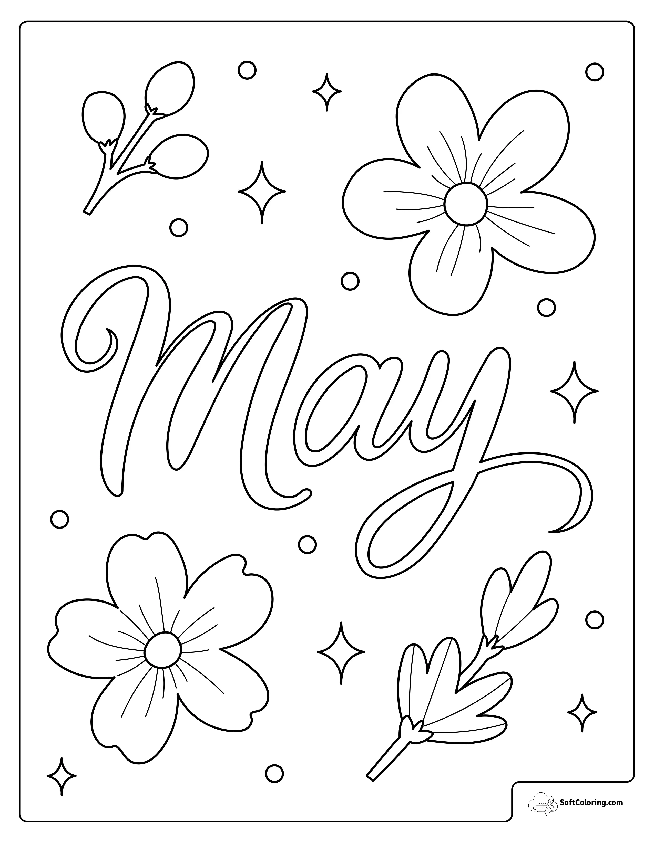 May Blossoms Lettering Coloring Page