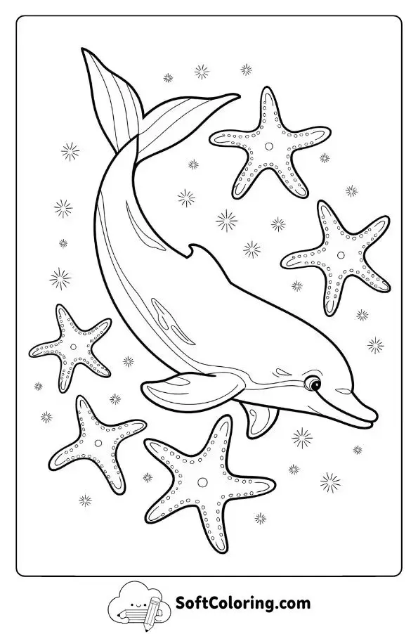 Mermaid Dolphin Surrounded By Glittering Starfish