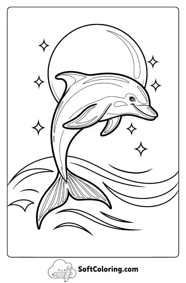 Mermaid Dolphin Swimming Under A Full Moon