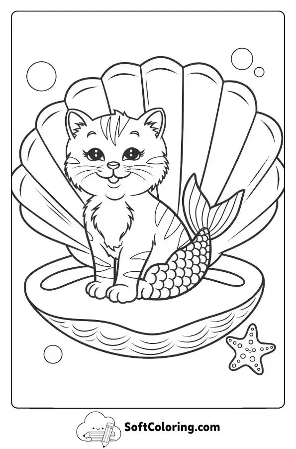 Mermaid Kitten Sitting On A Seashell