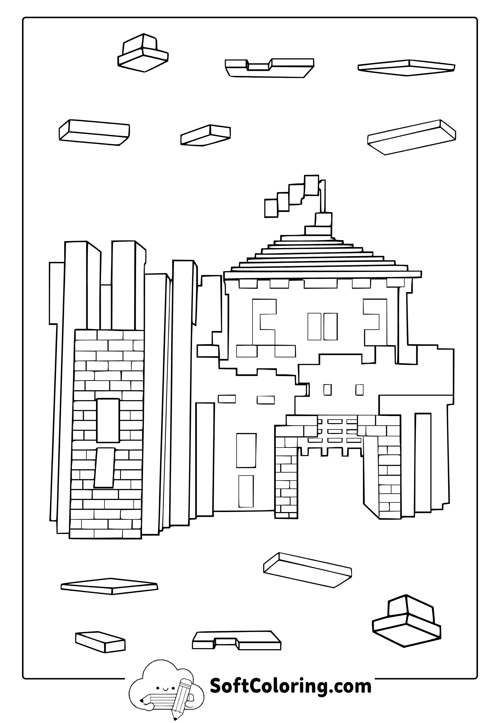 Minecraft Small Castle Coloring Page