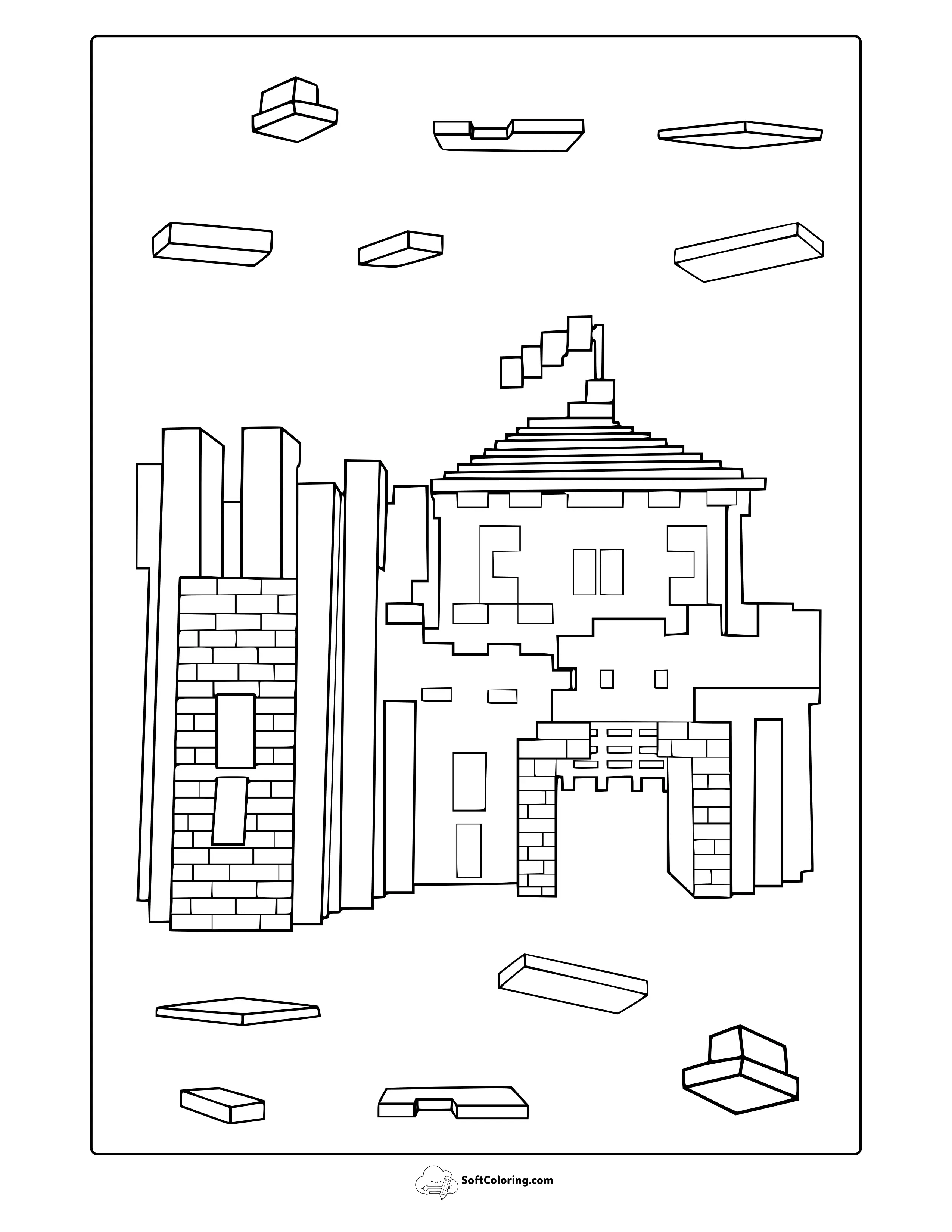 Minecraft Small Castle Coloring Page