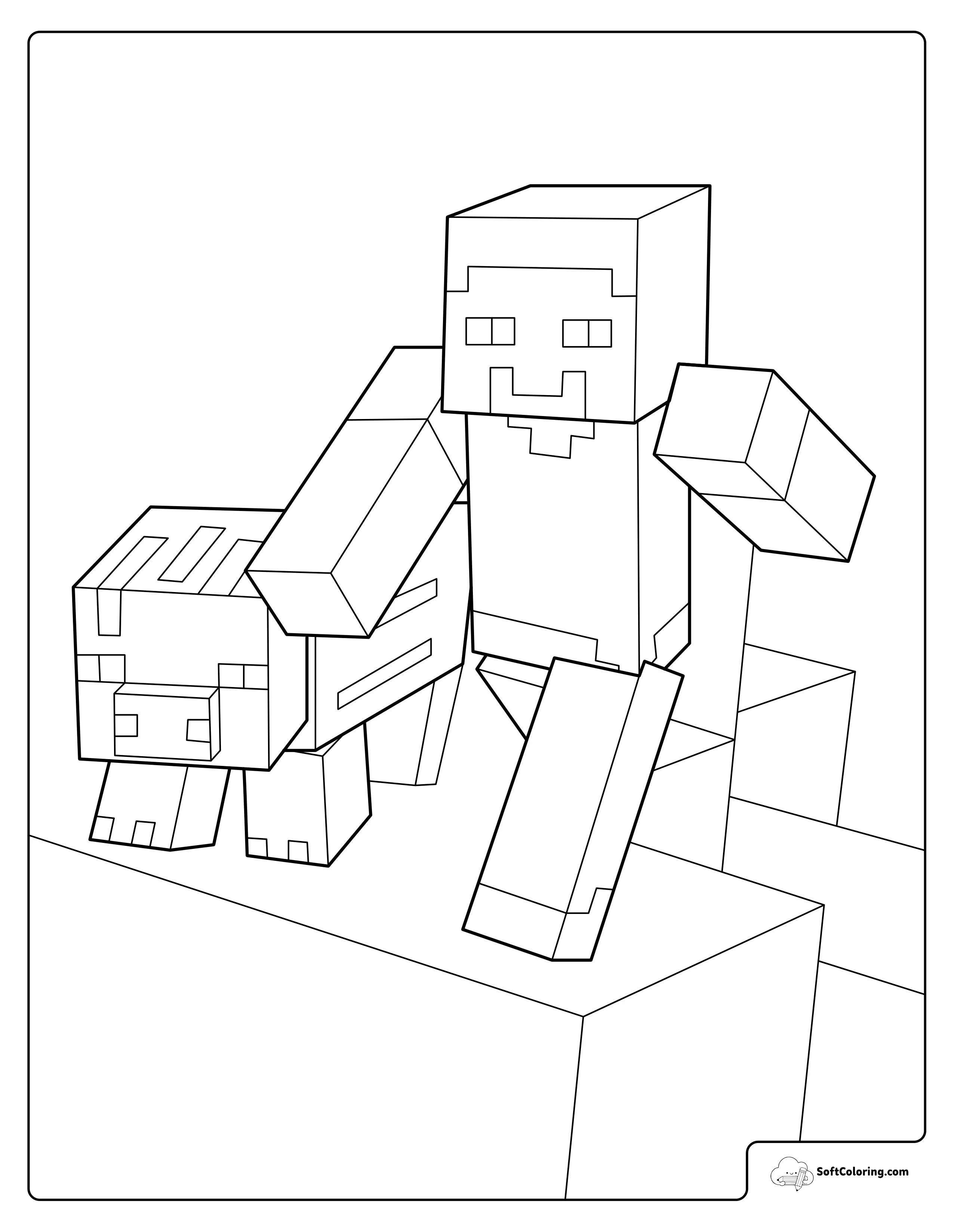Minecraft Steve And Pig On The Block Path