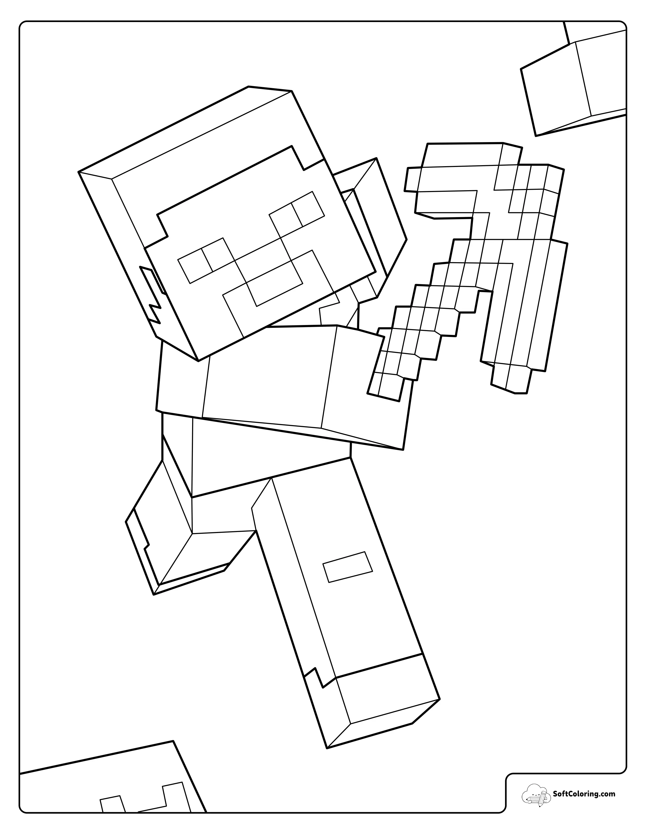 Minecraft Steve With Pickaxe Coloring Page