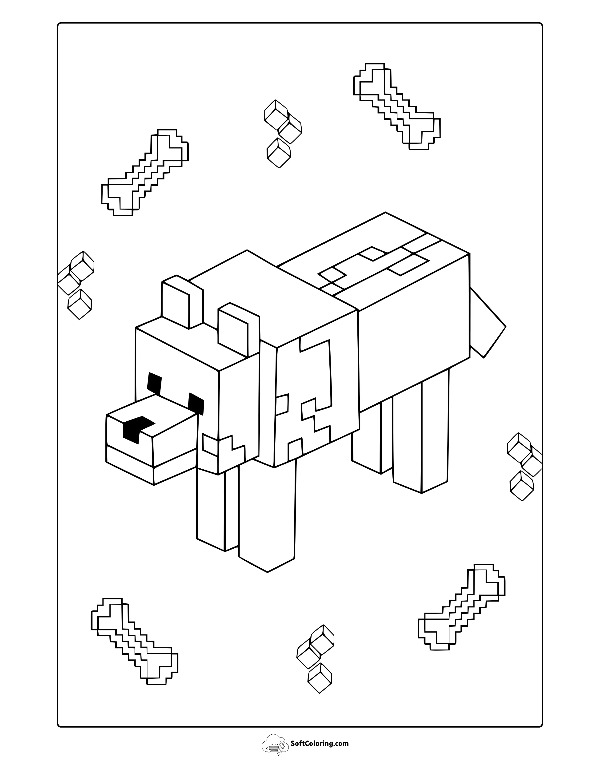 Minecraft Wolf Coloring Page
