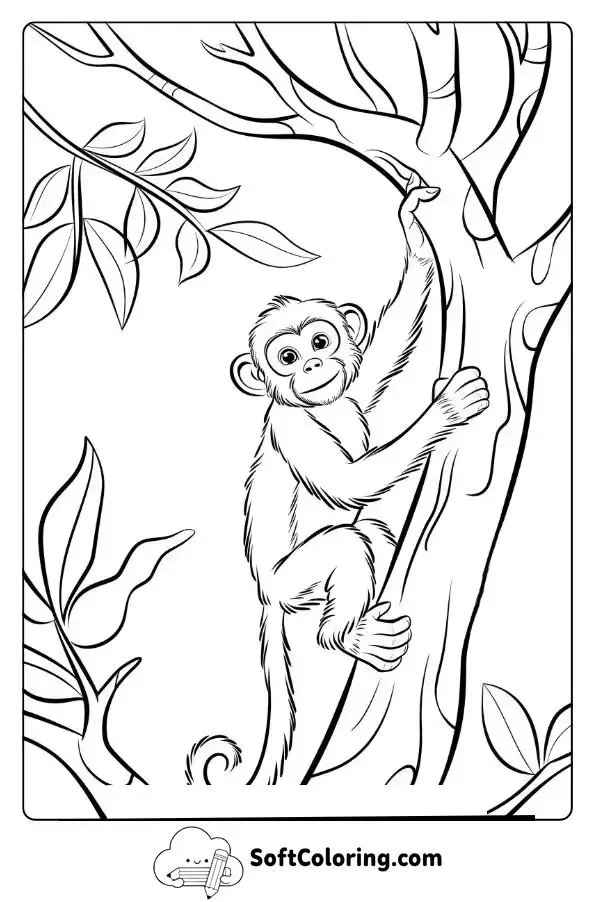 Monkey Climbing To The Top Of The Tree