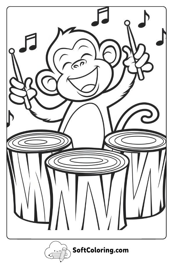 Monkey Playing Drums on Tree Trunks